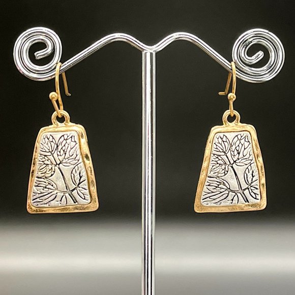 Etched Leaf Design Drop Earrings - Picture 3 of 5
